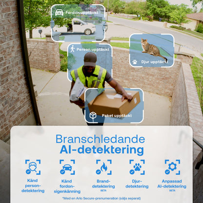 ARLO Essential 3 2K PTZ trådløst overvågningskamera, 2-pak, AI-markeringer for biler, personer, katte og pakker, 360° panorering.