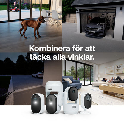ARLO Essential 3 2K PTZ trådløst overvågningskamera, 2-pak, til brug indendørs, i garagen, udendørs om natten, i stuen, med 360° panorering.
