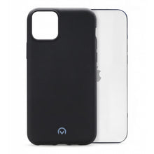 Mobilize Rubber Gelly-etui til iPhone 12 Pro Max, sort TPU, MagSafe-kompatibelt, med et lille cirkulært logo nederst.