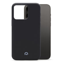 Mobilize Rubber Gelly-etui til iPhone 14 Pro Max, sort, stødabsorberende TPU, præcis kameraudskæring, diskret rundt logo nederst, MagSafe-kompatibel.