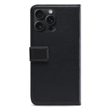 Classic Gelly Wallet Book Case til iPhone 15 Pro Max i sort læder, magnetlukning, kamerahul til tre linser og blitz, MagSafe-kompatibel.
