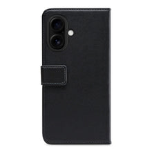 Classic Gelly Wallet Book Case til iPhone 16 Plus, sort læder med magnetlukning, dobbelt kamerahul, hvid syning, MagSafe.