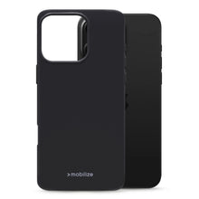 Mobilize Rubber Gelly-etui til iPhone 16 Pro Max, sort, med stort kameraudskæring, MagSafe-kompatibelt og stødabsorberende TPU.