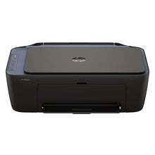 HP DeskJet 2921 alt-i-én-printer, sort, lukket topdæksel, betjeningsknapper til venstre, papirbakke foran.