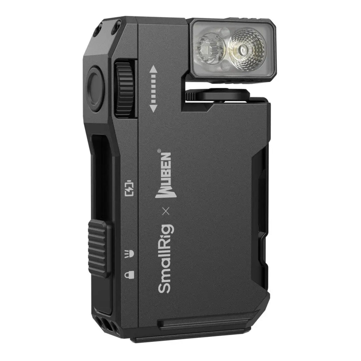 SmallRig Thumb EDC 5710 minilampe, sort, genopladelig, drejeligt LED-hoved, sideknapper og USB-C-port.
