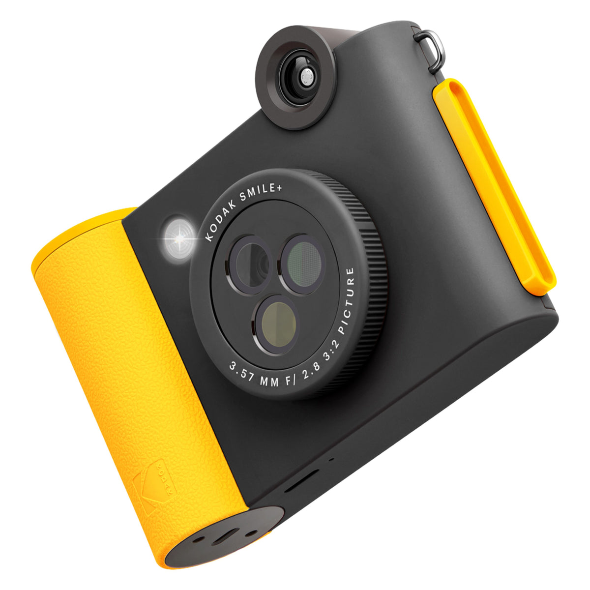 Kodak Smile+ digitalkamera i sort og gul med ZINK-udskrivning, Bluetooth, frontlinse og blitz.
