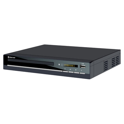 Denver DVH-7787 DVD-afspiller 1080p sort, front med skærm, kontrolknapper, diskplads, USB-port og HDMI/Scart-stik.