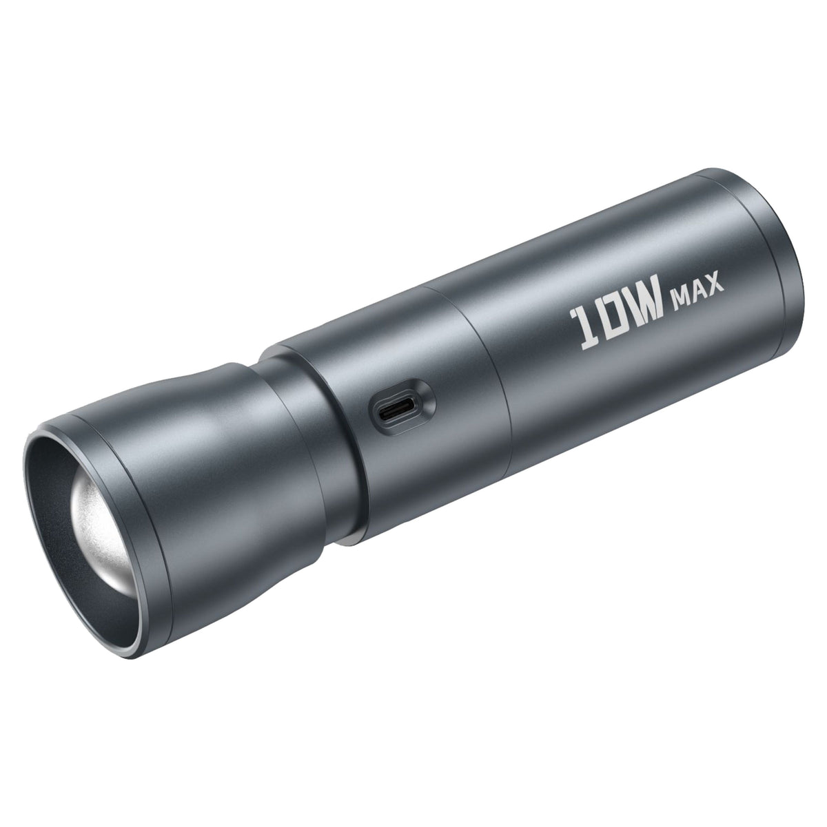 SmallRig RF 10C LED-videolampe, grå cylindrisk lampe med linse, 20 gobofiltre, USB-C-port og 10W MAX-tekst på siden.
