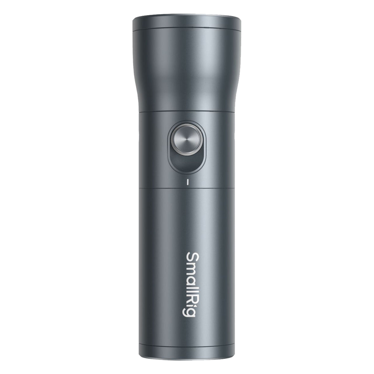 SmallRig RF 10C LED-videolampe, grå cylinder, fokuserbar lysstråle, 20 gobofiltre, central tænd/sluk-knap, fokuserbart hoved.