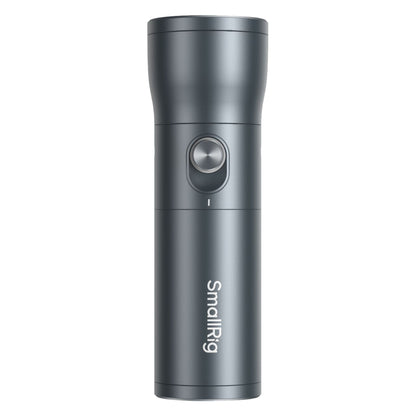 SmallRig RF 10C LED-videolampe, grå cylinder, fokuserbar lysstråle, 20 gobofiltre, central tænd/sluk-knap, fokuserbart hoved.