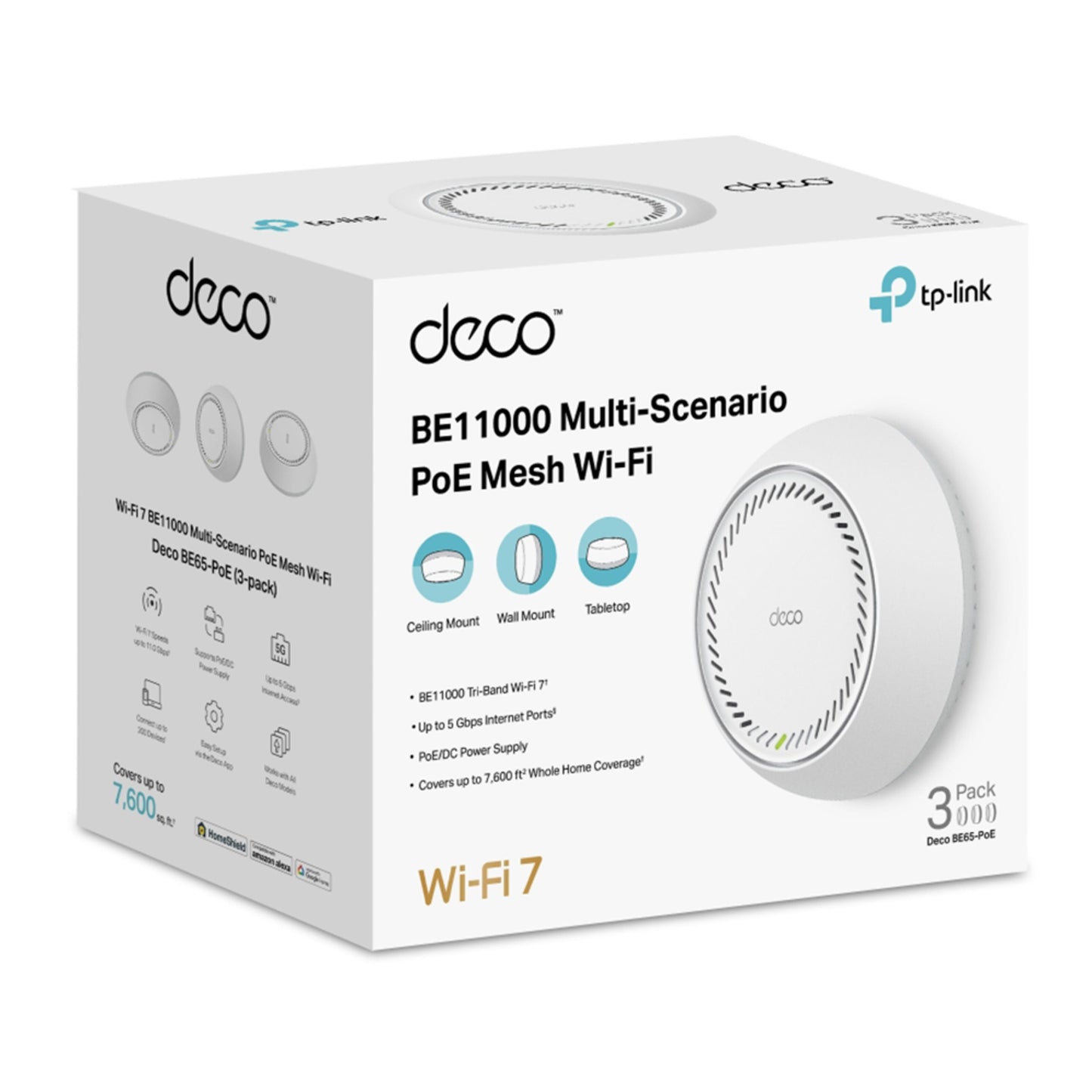 TP-Link Deco BE65-PoE Wifi 7-meshsystem, 3-pak