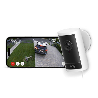 Ring Outdoor Cam Pro Plug-in - Retinal 4K overvågningskamera, Hvid