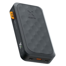 Xtorm Powerbank Fuel Series 5 20000mAh 35W sort med strukturoverflade, orange detalje, LED-indikator, USB-C PD og USB-A port.
