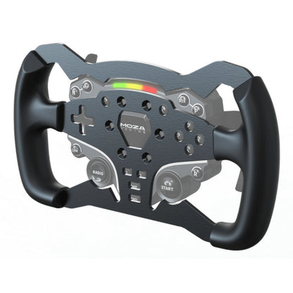 MOZA Racing ES Formula hjulfælg mod 28 cm sort rat med knapper, MOZA-logo, LED-indikatorer og labels START, RADIO, BOX.