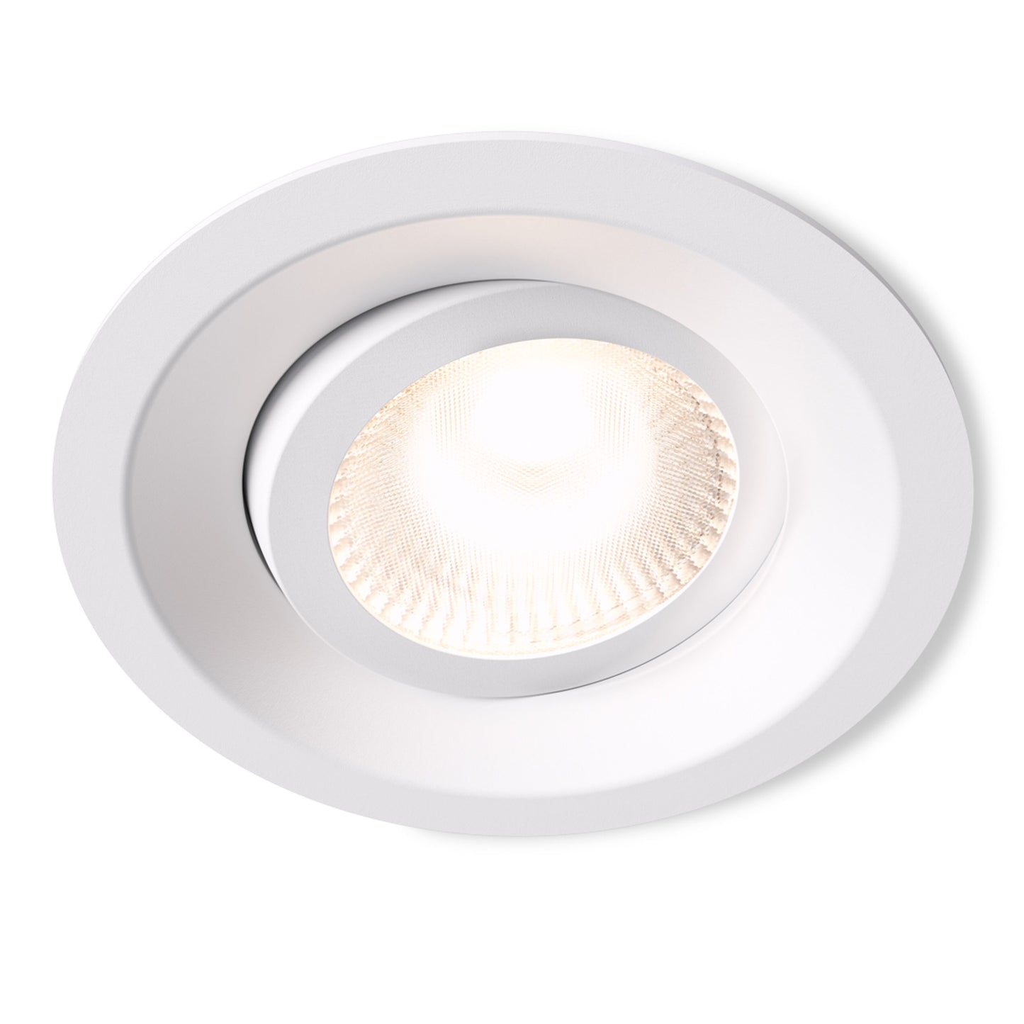 Plejd Downlight Tilt DWN-01 Hvid dæmpbar LED loftspot rund hvid med riflet reflektor og justerbar hvidlysfunktion.