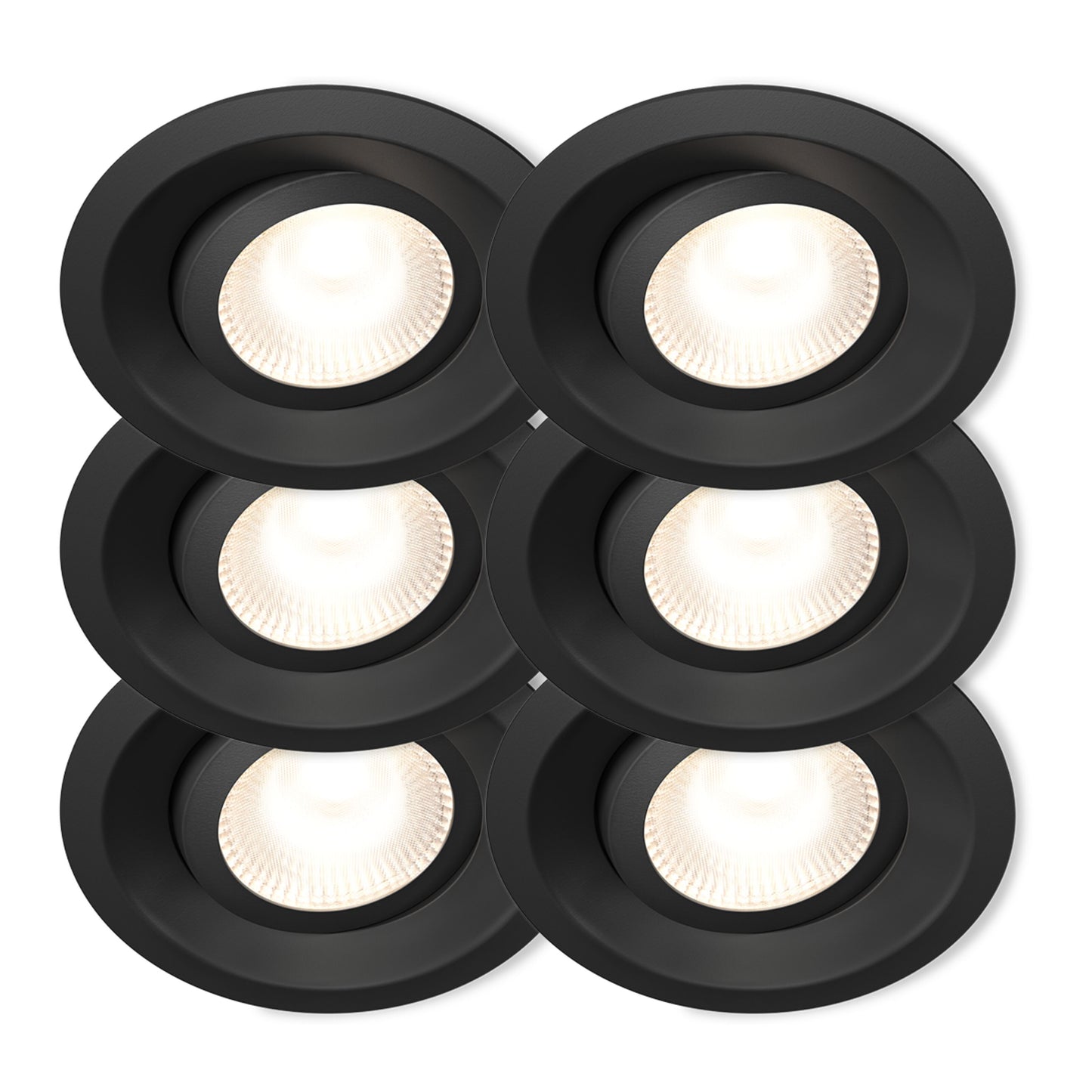 Plejd Downlight Tilt DWN-01 loftspot sort 6-pak, to kolonner tre rækker, justerbart hvidt lys, dæmpbar.