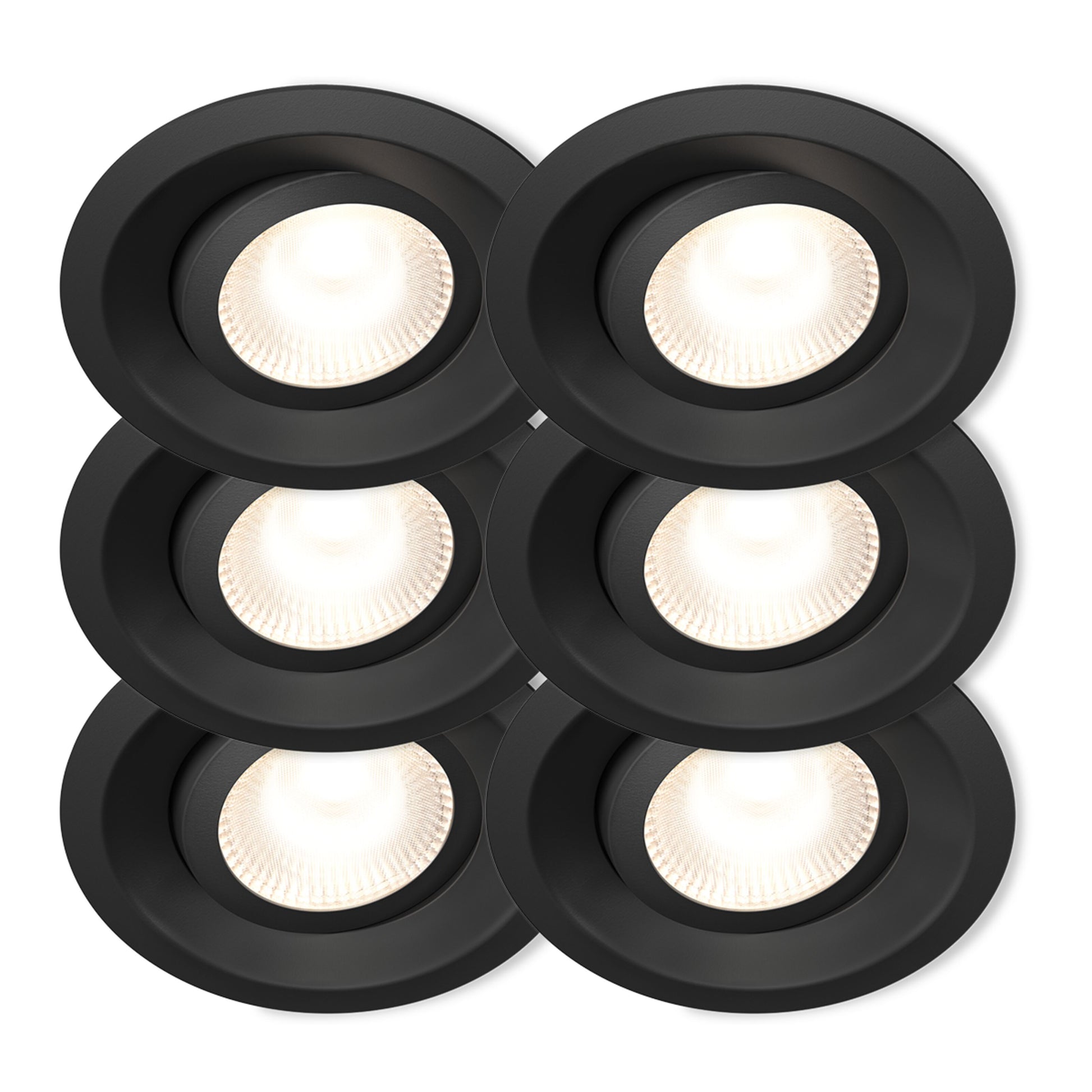 Plejd Downlight Tilt DWN-01 loftspot sort 6-pak, to kolonner tre rækker, justerbart hvidt lys, dæmpbar.