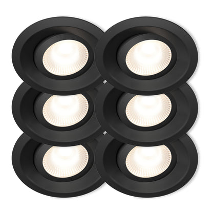 Plejd Downlight Tilt DWN-01 loftspot sort 6-pak, to kolonner tre rækker, justerbart hvidt lys, dæmpbar.
