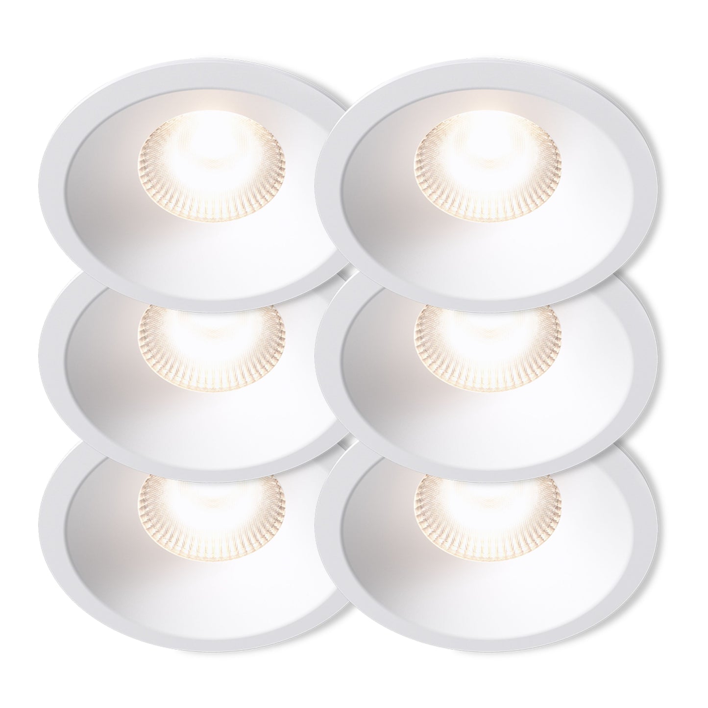 Plejd Downlight Deep DWN-02 6-pak hvid, seks dæmpbare spots i to rækker, riflet reflektor, egnet til loftmontering.