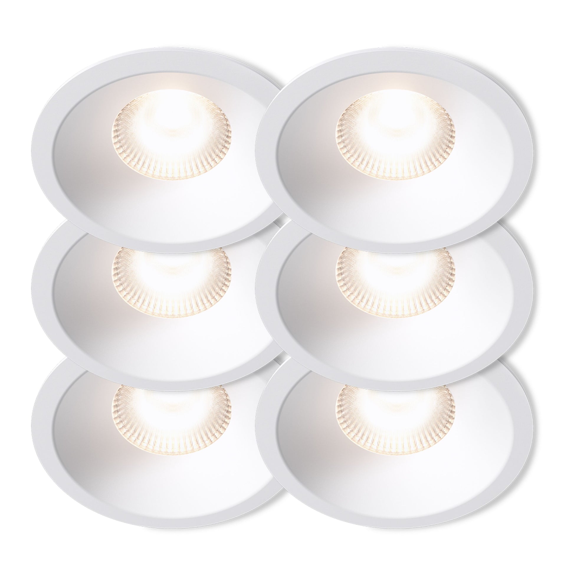 Plejd Downlight Deep DWN-02 6-pak hvid, seks dæmpbare spots i to rækker, riflet reflektor, egnet til loftmontering.