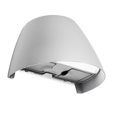 Plejd Smart vægarmatur OUT-02-U grå med eludtag, buet design, åben bund og integreret LED til udendørs væg/loftmontering.