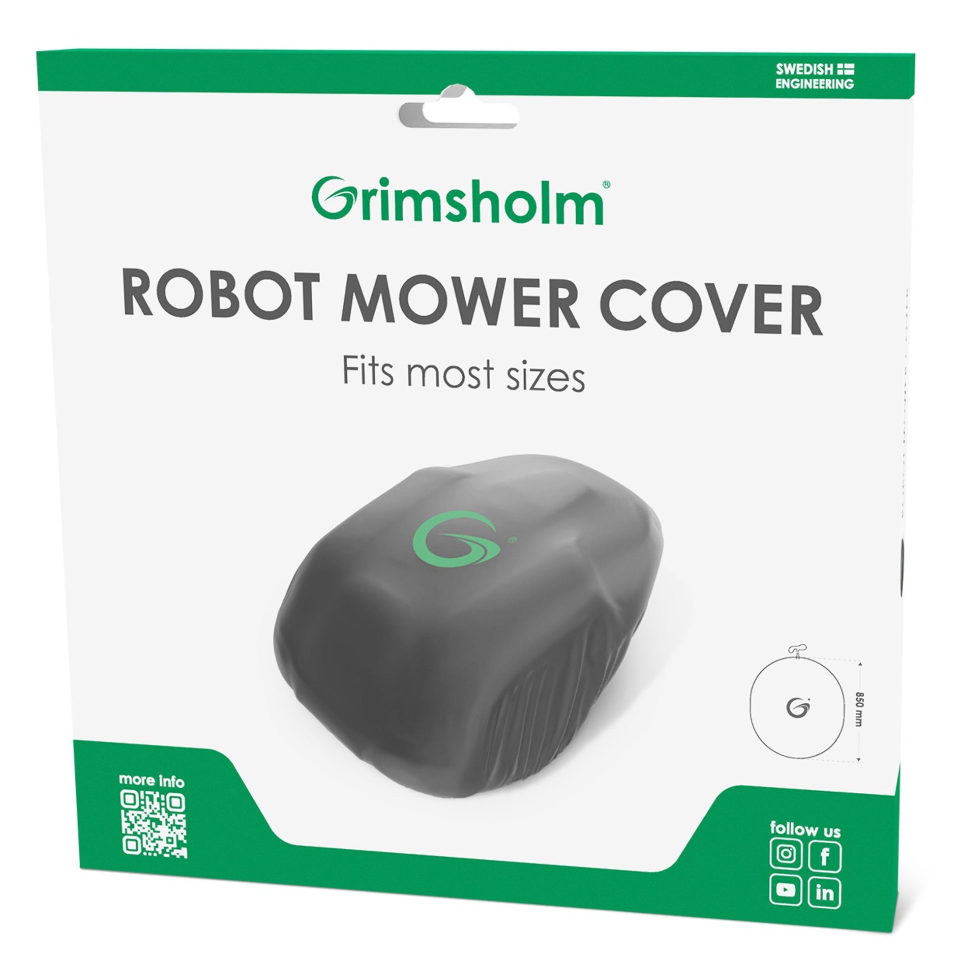 Grimsholm Beskytningsovertræk til robotplæneklipper One Size, grøn/hvid emballage med "Passer de fleste størrelser.