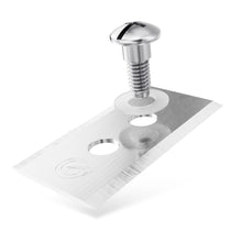 Metal skrue og skive i hul på rektangulær Grimsholm kniv til Mammotion Luba/Yuka, 24 stk, klinge let vippet.