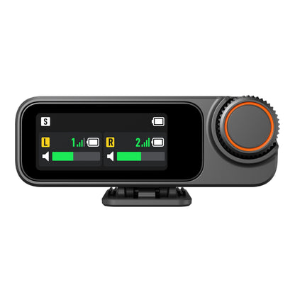 DJI Mic 3 Receiver trådløs mikrofonmodtager 1 RX med digital skærm, batteriikoner, orange kontrolknap og monteringsfod.