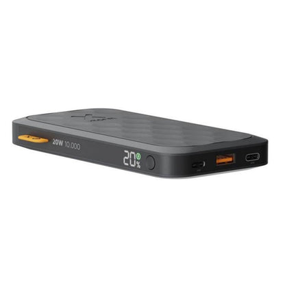 Xtorm Powerbank 20W 10000mAh Fuel Series 5 sorter med digitalt display, til USB-porte (orange og sort), viser 20 batteri.
