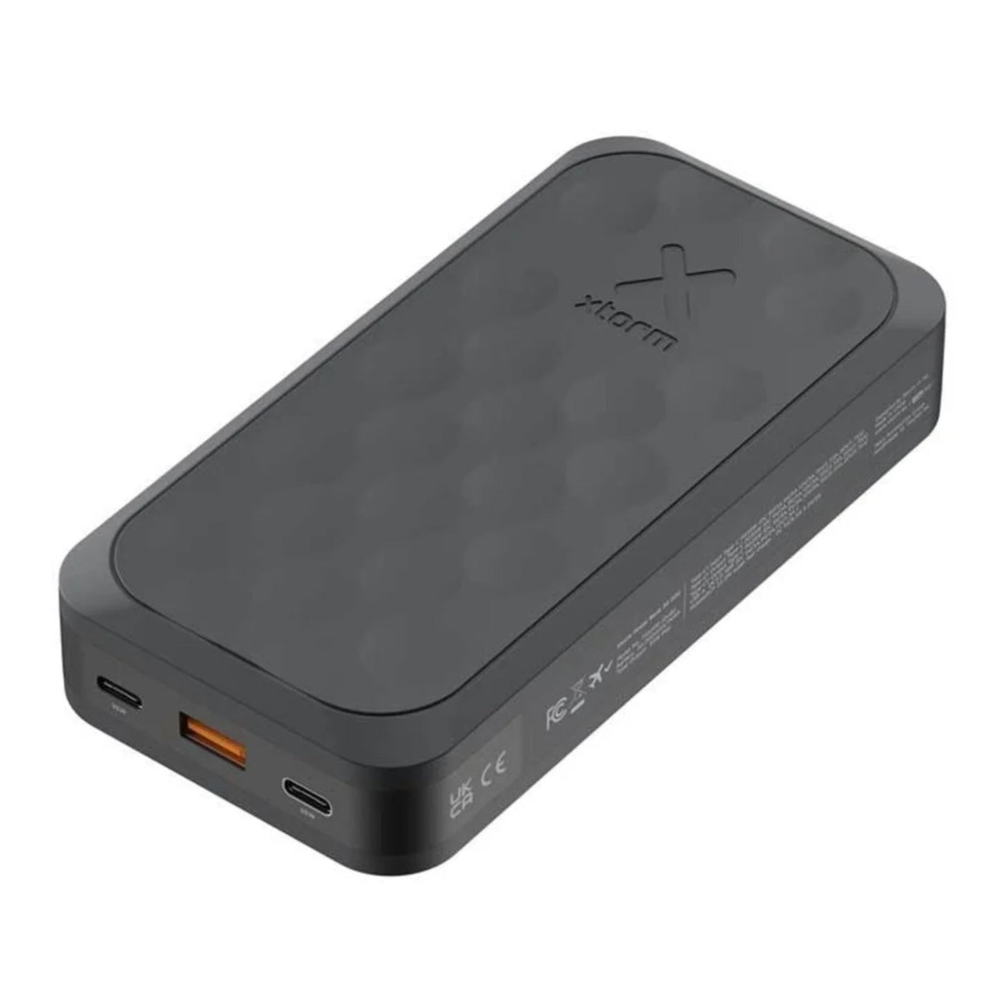 Xtorm Powerbank Fuel Series 5 35W 20000mAh sort, rektangulær med afrundede kanter, til USB-C PD, én orange USB-A, logo på toppen.