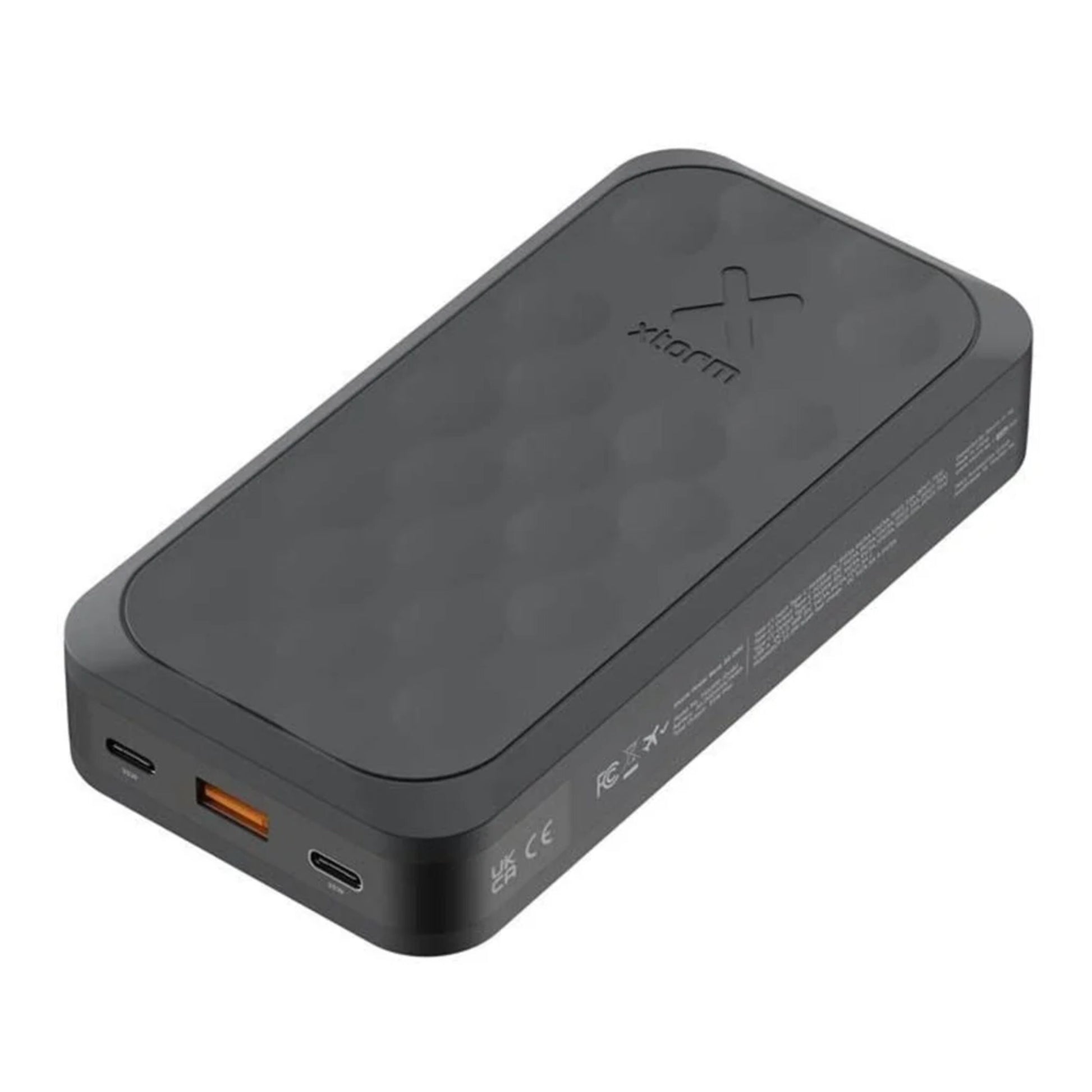 Xtorm Powerbank Fuel Series 5 35W 20000mAh sort, rektangulær med afrundede kanter, til USB-C PD, én orange USB-A, logo på toppen.