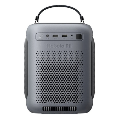 Nebula P1i smart bærbar projektor sort, vendbare højttalere, bærehåndtag, Full HD, DC-in, HDMI, USB-A og AUX bagpå.