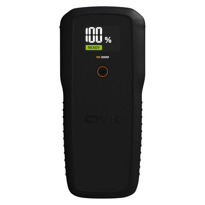 CTEK RB 3000 Startbooster 59,2 Wh sort håndholdt med digitalt display 100 READY i grønt, enkelt knap, greb, til 12V starthjælp.