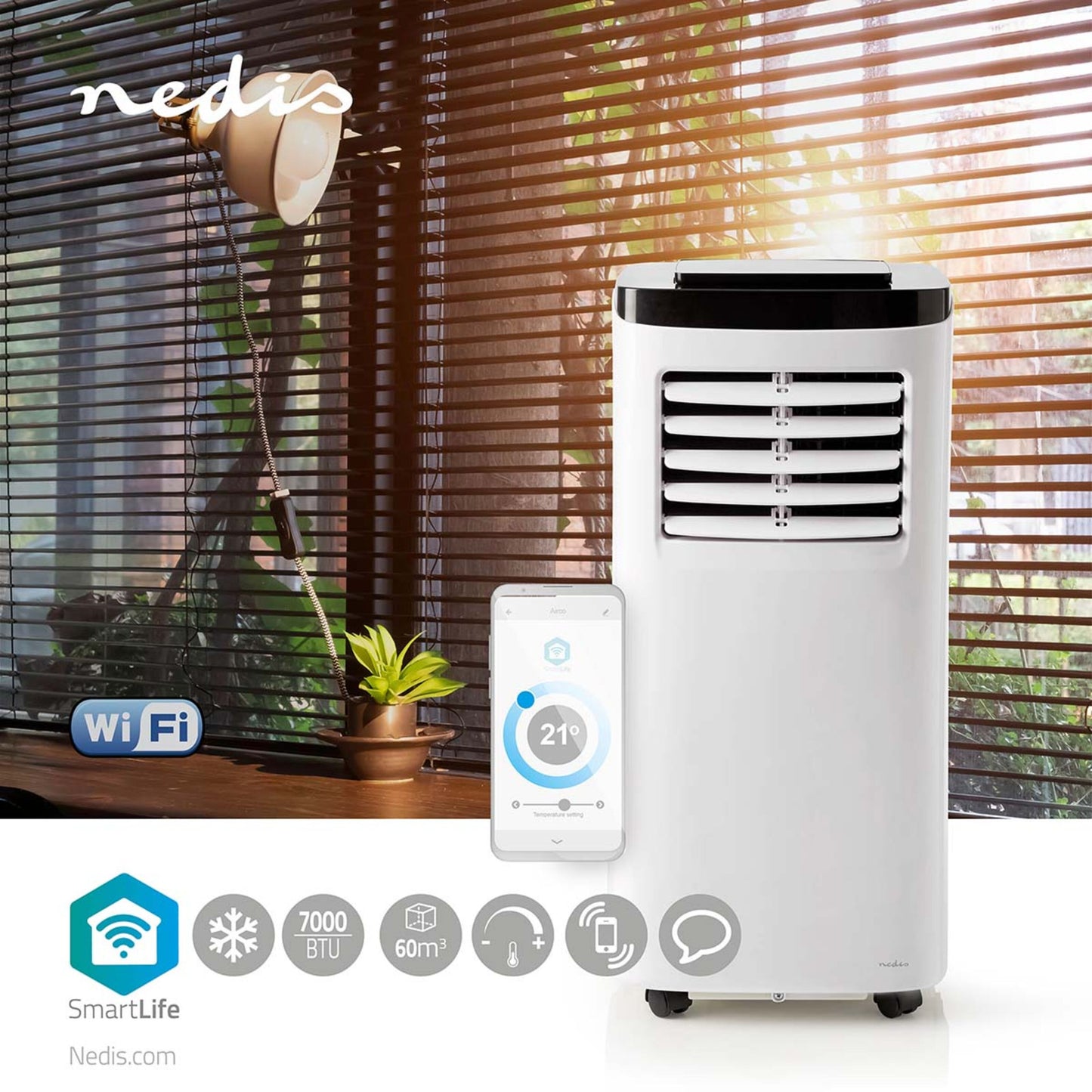 Nedis SmartLife bærbart klimaanlæg med wifi, 7000 BTU
