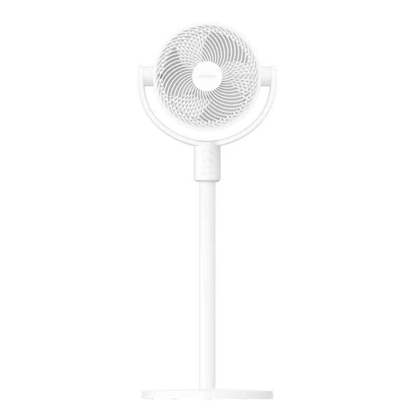 Xiaomi Smart stående luftcirkulationsventilator, hvid, rund fod og cirkulært gitter, kompatibel med Mi Home-appen.