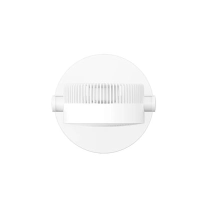 Xiaomi Smart stående luftcirkulationsventilator, rund og hvid med lodrette lameller og to små cylindriske udvidelser på siderne, set ovenfra.