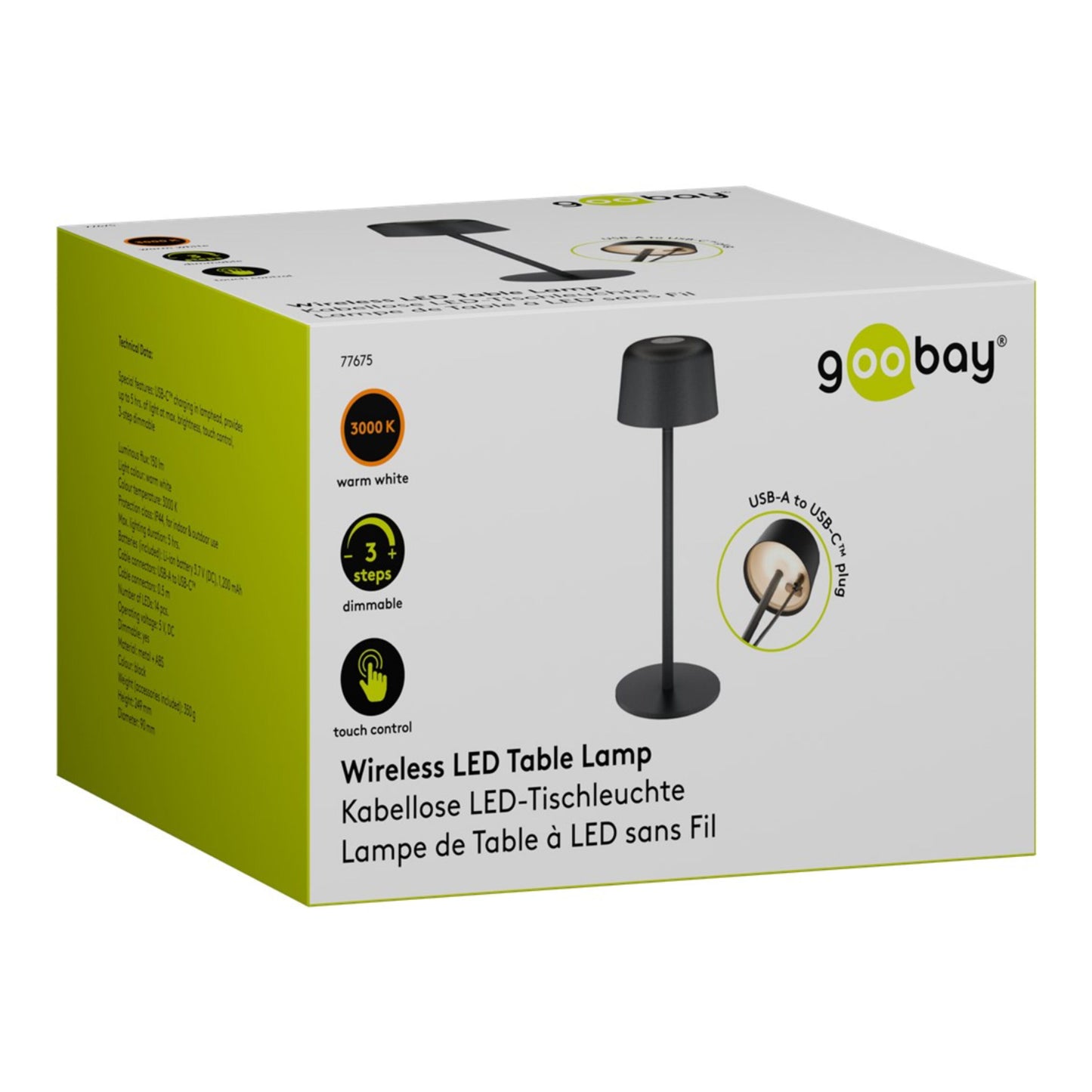 Trådløs LED-bordlampe 25 cm, Sort