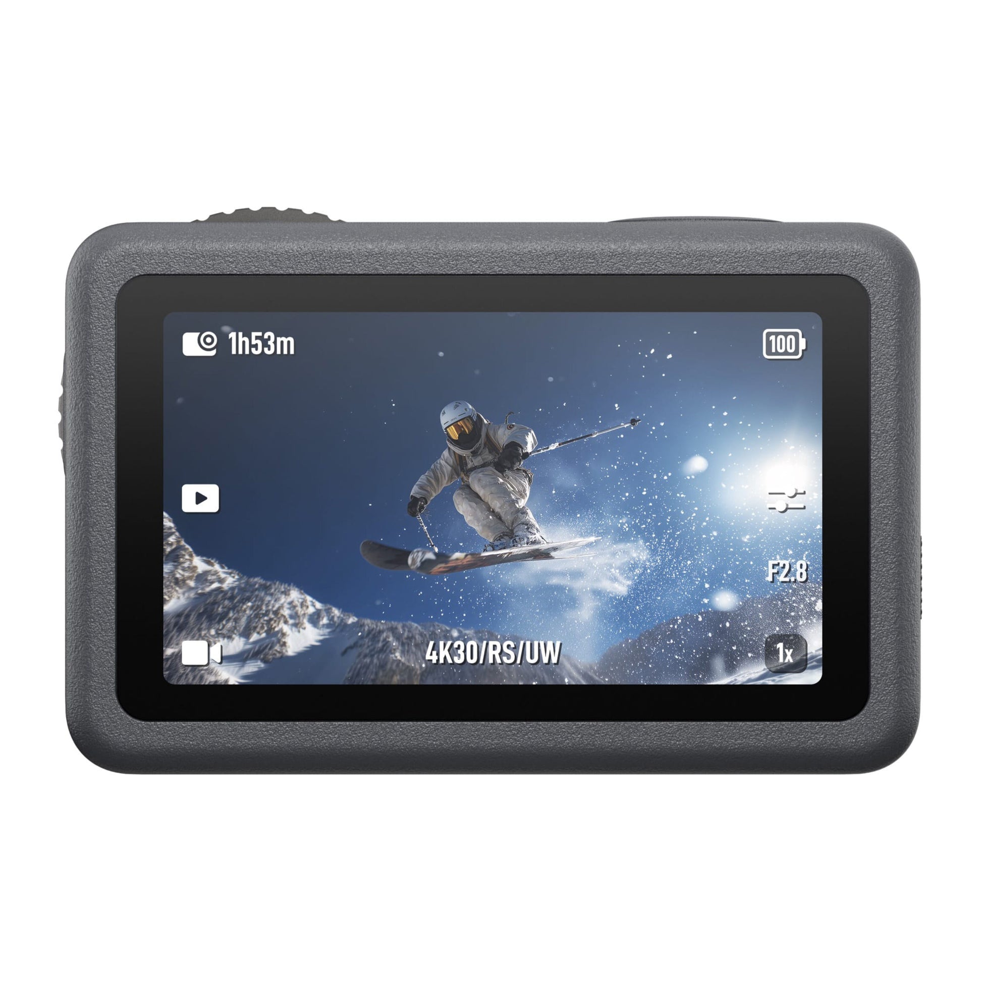 Bagfra DJI Osmo Action 6 Standard Combo med skærm, RockSteady 3.0, 4K, optagelse og indikatordetaljer vises.