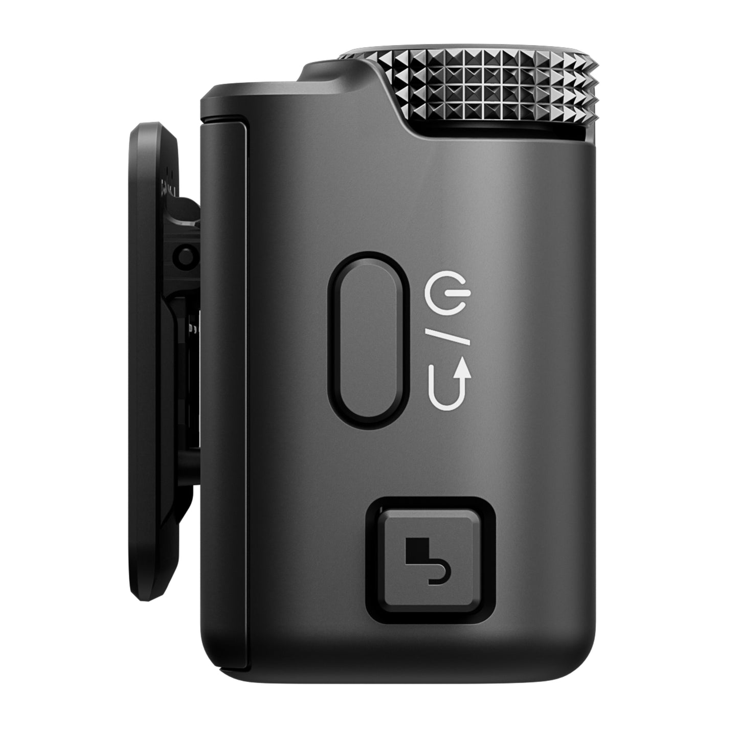 DJI Mic 3 Receiver trådløs mikrofonmodtager 1 RX sort, tekstureret drejeknap, power- og sideknapper samt clip.