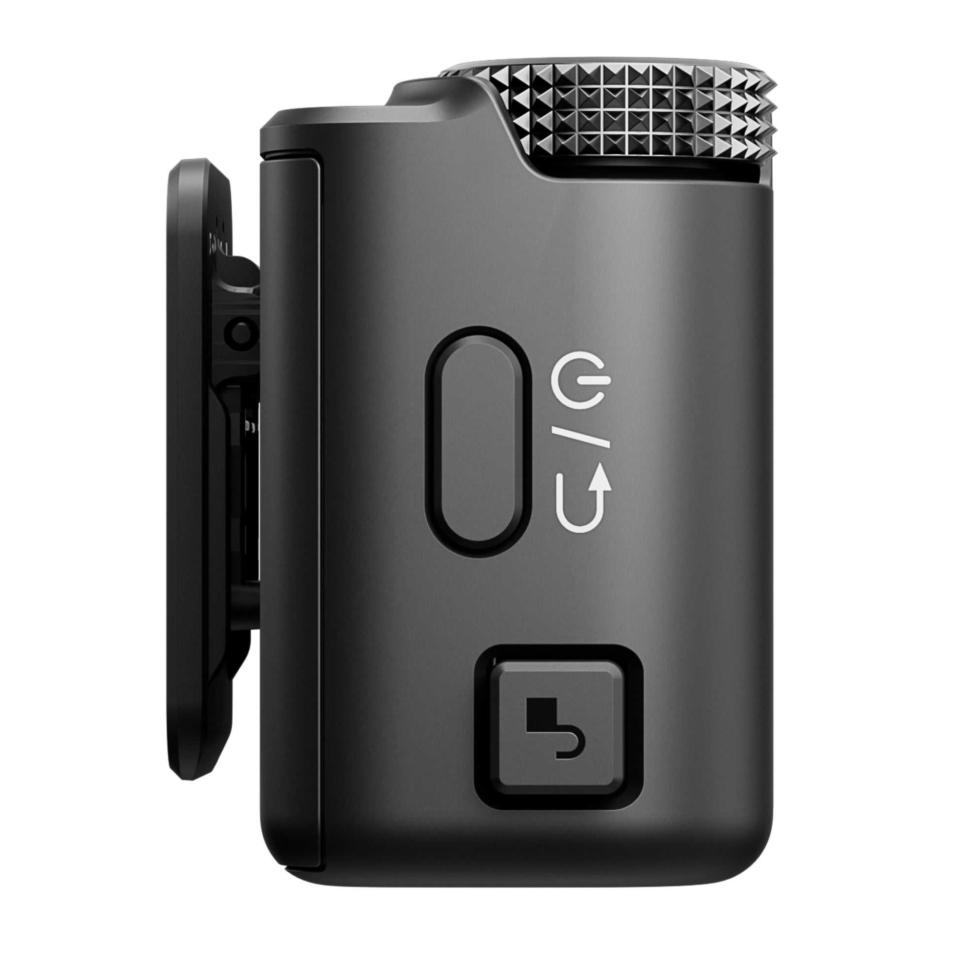 DJI Mic 3 Receiver trådløs mikrofonmodtager 1 RX sort, tekstureret drejeknap, power- og sideknapper samt clip.