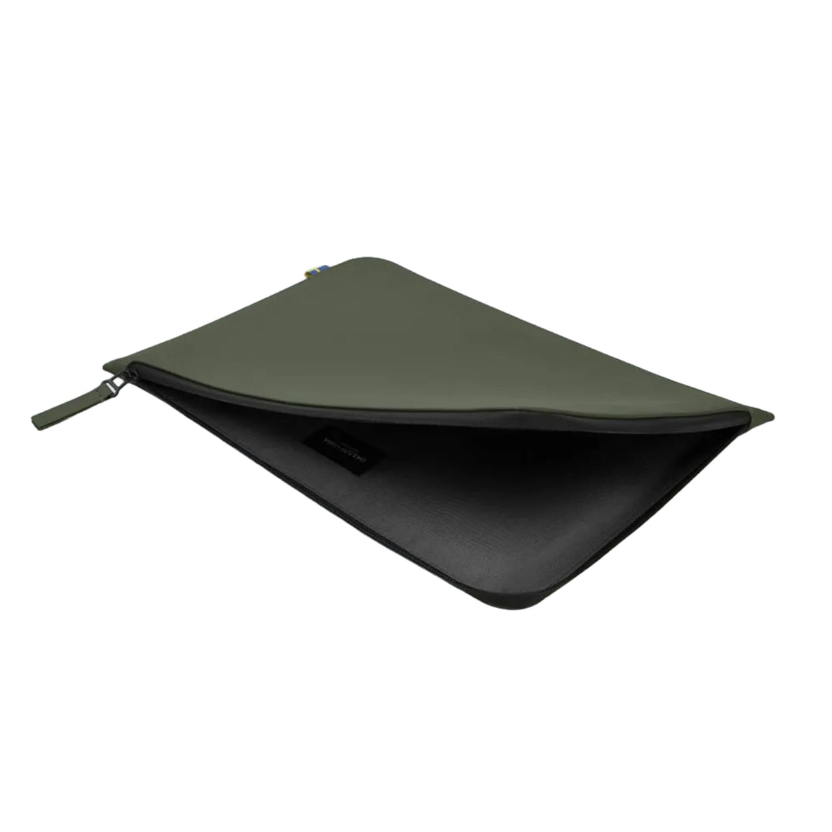 Gaston Luga Däsh laptop-taske 13-14″, olivengrøn, genbrugt polyester, lynlåslukning, mørkt indre, der kan ses.