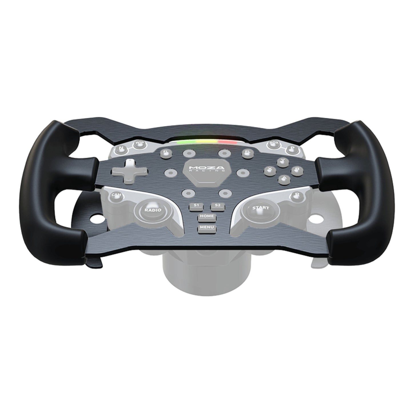 MOZA Racing ES Formula Hjulfælg Mod 28 cm med sort greb, flere knapper, joysticks, kontakter og centralt MOZA-logo.
