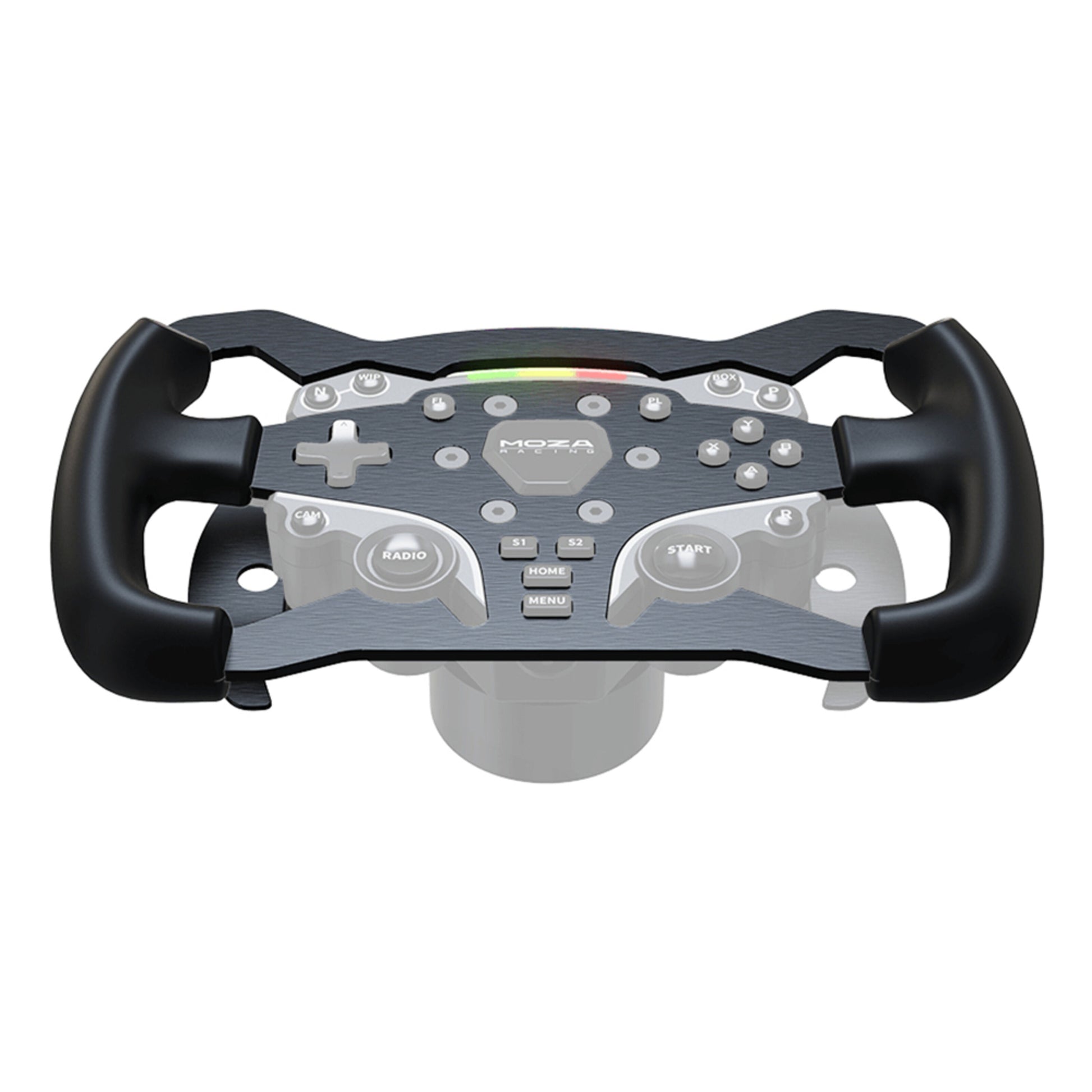 MOZA Racing ES Formula Hjulfælg Mod 28 cm med sort greb, flere knapper, joysticks, kontakter og centralt MOZA-logo.