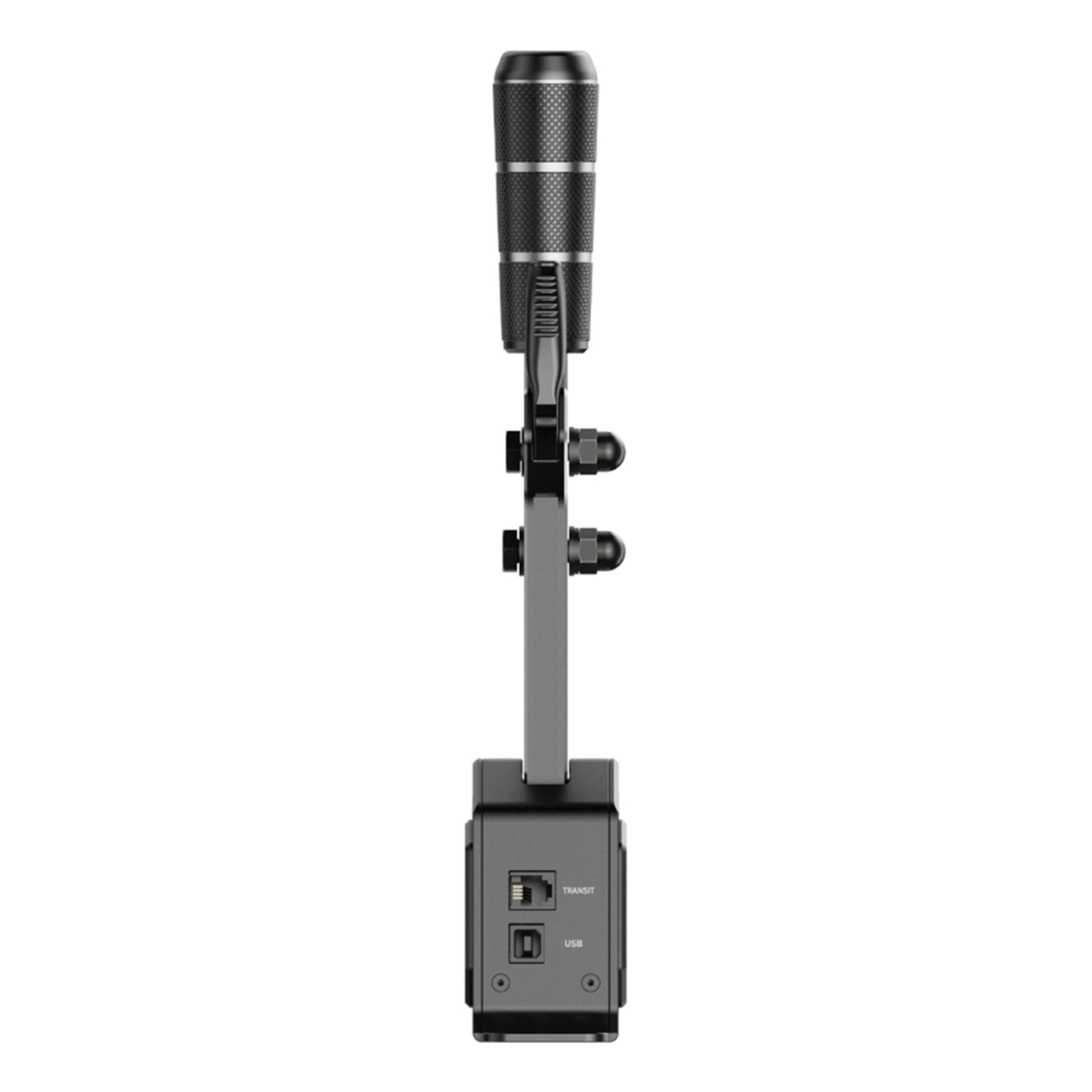 MOZA Racing SGP sekventiel skifter i sort set bagfra med XLR/EXT og USB porte samt cylindrisk hoved med metalbånd.