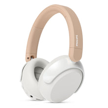 Philips trådløse over-ear hovedtelefoner til børn, støjreduktion, beige med polstret bøjle og hvide ørekopper, logo på bøjle.
