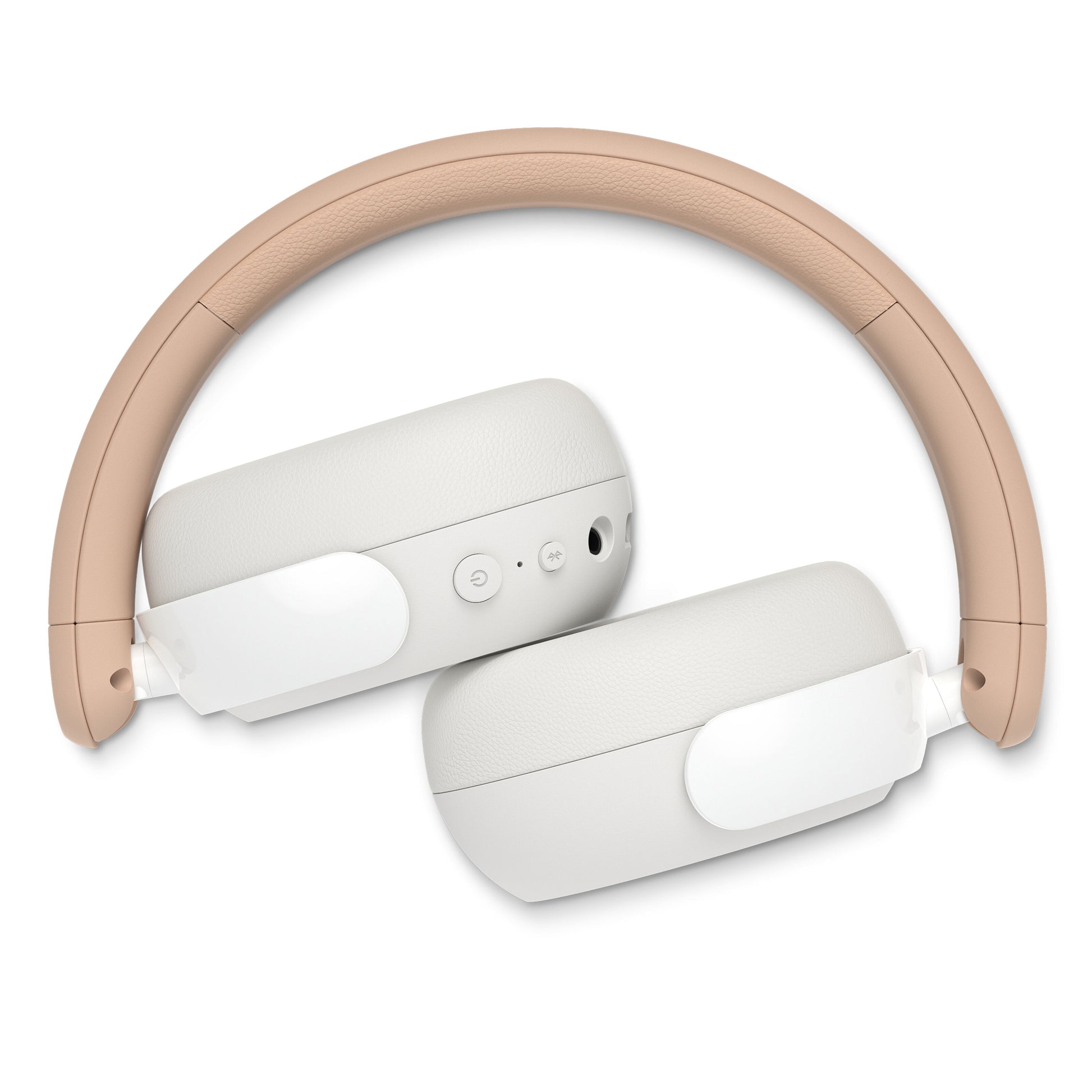 Philips trådløse over-ear hovedtelefoner til børn, beige, støjreduktion, polstret bøjle, lydstyrkebegrænsning, opladningsport.