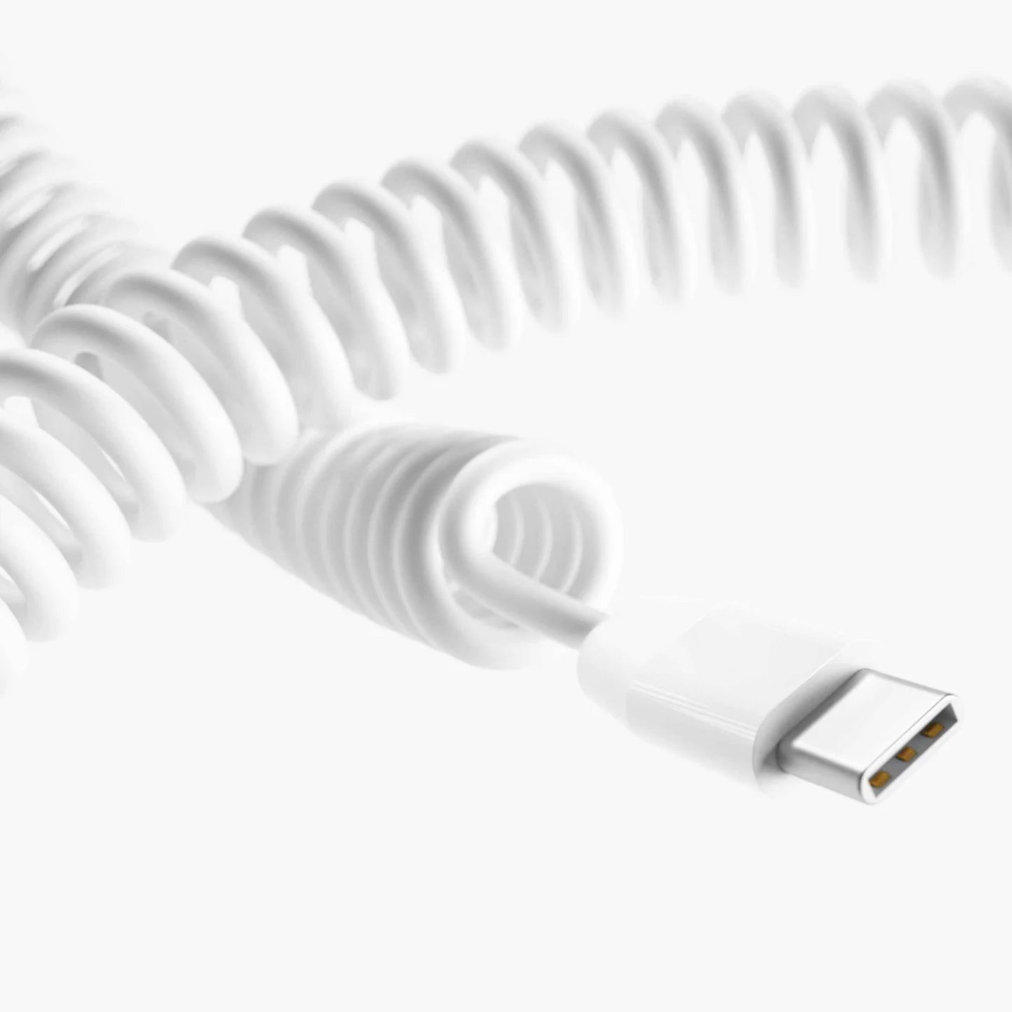 Vonmählen Allroundo Eco 6-i-1 opladerkabel hvid, genanvendt materiale, USB-C stik i fokus, spiralformet ledning.