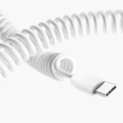 Vonmählen Allroundo Eco 6-i-1 opladerkabel hvid, genanvendt materiale, USB-C stik i fokus, spiralformet ledning.