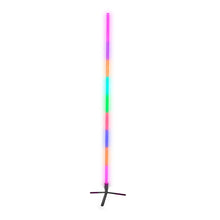 Denver SCL-155 RGB wifi-hjørnelampe, sort slank gulvlampe med flerfarvede LED-segmenter i pink, orange, blå og grøn.