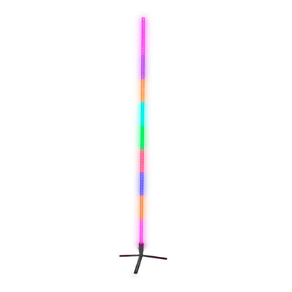 Denver SCL-155 RGB wifi-hjørnelampe, sort slank gulvlampe med flerfarvede LED-segmenter i pink, orange, blå og grøn.
